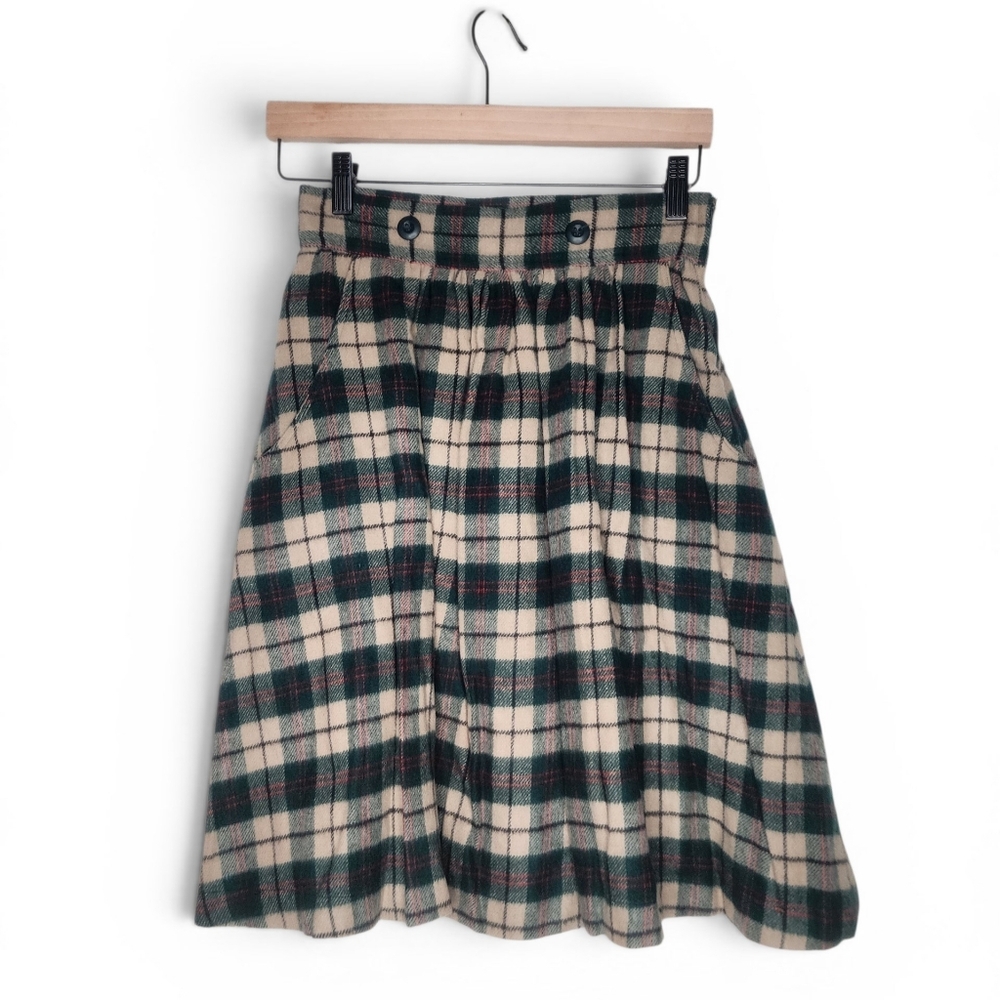 Coco Tree Tartan Plaid A-Line Skirt in Green Beige Red Size XS
